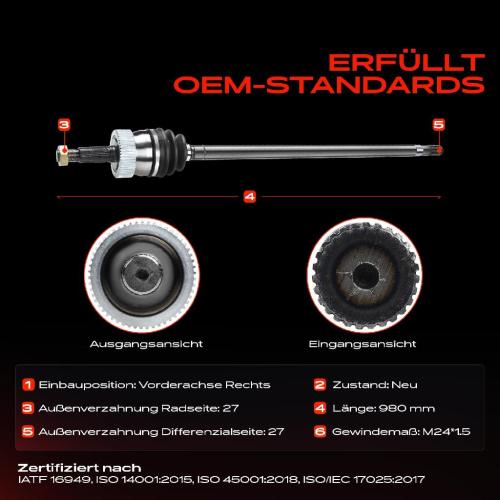 1x Antriebswelle Vorderachse Rechts für Jeep Grand Cherokee I ZG ZJ 91-99 Bild 1x Antriebswelle Vorderachse Rechts für Jeep Grand Cherokee I ZG ZJ 91-99