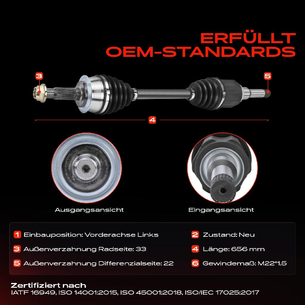 1x Antriebswelle Vorderachse Links für Chevrolet Cruze J300 J305 J308 2009-2016