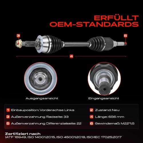 1x Antriebswelle Vorderachse Links für Chevrolet Cruze J300 J305 J308 2009-2016 Bild 1x Antriebswelle Vorderachse Links für Chevrolet Cruze J300 J305 J308 2009-2016