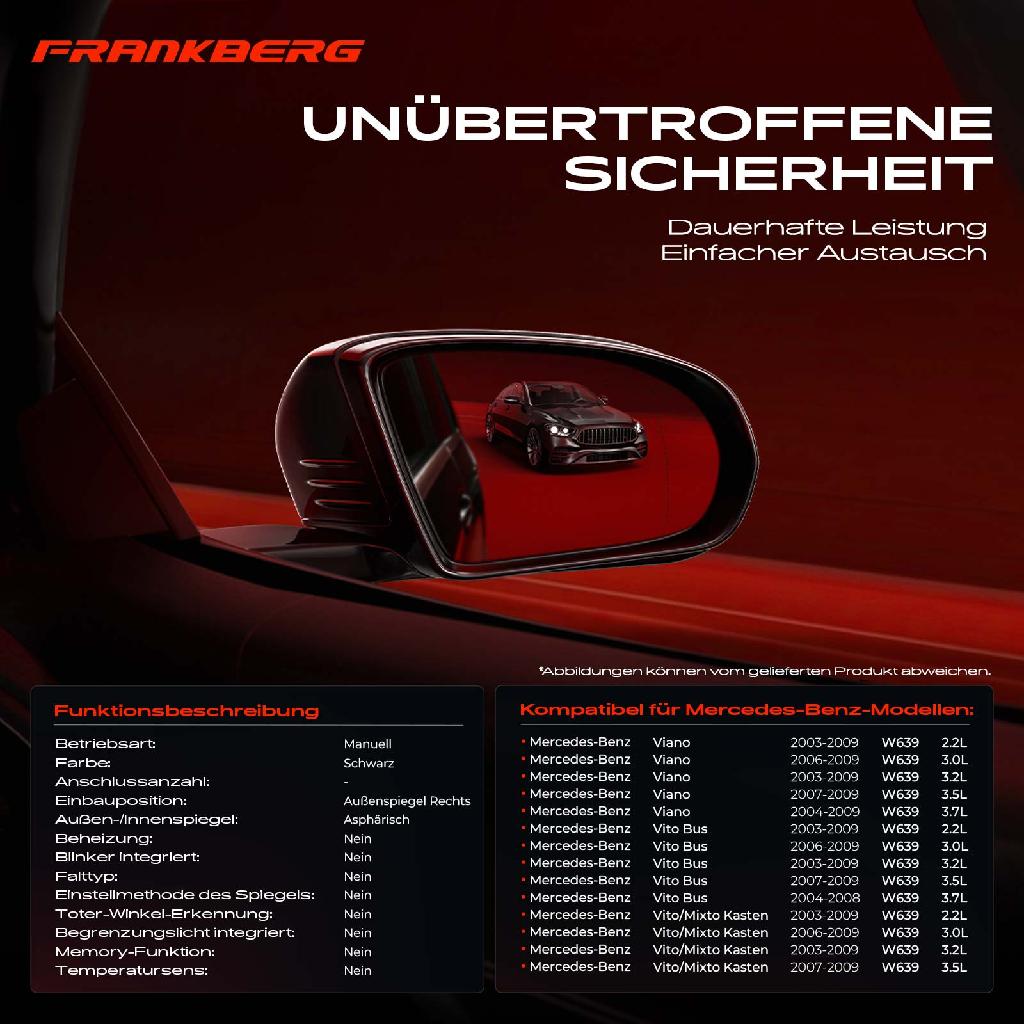 1x Außenspiegel Rechts für Mercedes-Benz Viano W639 2.2L 3.0L 3.2L 3.5L 3.7L 2003-2009