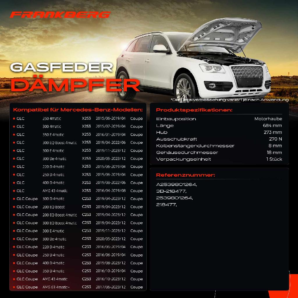 1x Gasfeder Dämpfer Motorhaube für Mercedes-Benz GLC X253 GLC Coupe C253 SUV Bj ab 2015