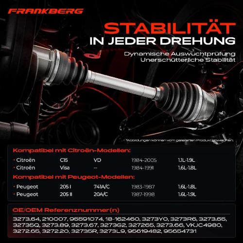 Frankberg 1x Antriebswelle Vorderachse Rechts für Peugeot 205 I II Citroën C15 Visa Bild Frankberg 1x Antriebswelle Vorderachse Rechts für Peugeot 205 I II Citroën C15 Visa