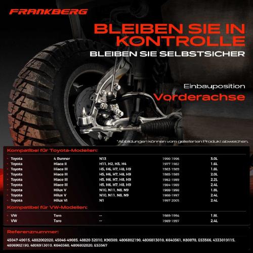 Frankberg 1x Querlenker Satz Vorderachse für VW Taro Toyota 4 Runner Hiace II Bus III Hilux V Pick-up VI 1.6L 1977-2005 Bild Frankberg 1x Querlenker Satz Vorderachse für VW Taro Toyota 4 Runner Hiace II Bus III Hilux V Pick-up VI 1.6L 1977-2005