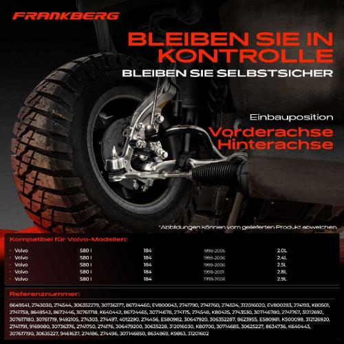Frankberg 1x Querlenker Satz Vorderachse für Volvo S80 I 184 2.0L 2.4L 2.5L 2.8L 2.9L 1998-2006 Bild Frankberg 1x Querlenker Satz Vorderachse für Volvo S80 I 184 2.0L 2.4L 2.5L 2.8L 2.9L 1998-2006