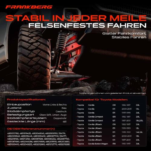 2x Stoßdämpfer Vorderachse für Toyota Corolla E10 E11 1.3L-2.0L 1992-2001 Bild 2x Stoßdämpfer Vorderachse für Toyota Corolla E10 E11 1.3L-2.0L 1992-2001