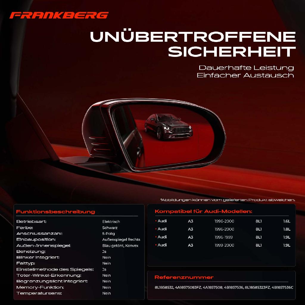 1x Außenspiegel Rechts für Audi A3 8L1 1.6L 1.8L 1.9L 1996-2000