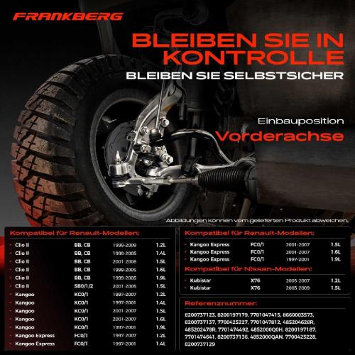 Frankberg 1x Querlenker Satz Vorderachse für Nissan Kubistar Kasten Renault Clio II Kasten/Schrägheck Kangoo Express Bild Frankberg 1x Querlenker Satz Vorderachse für Nissan Kubistar Kasten Renault Clio II Kasten/Schrägheck Kangoo Express