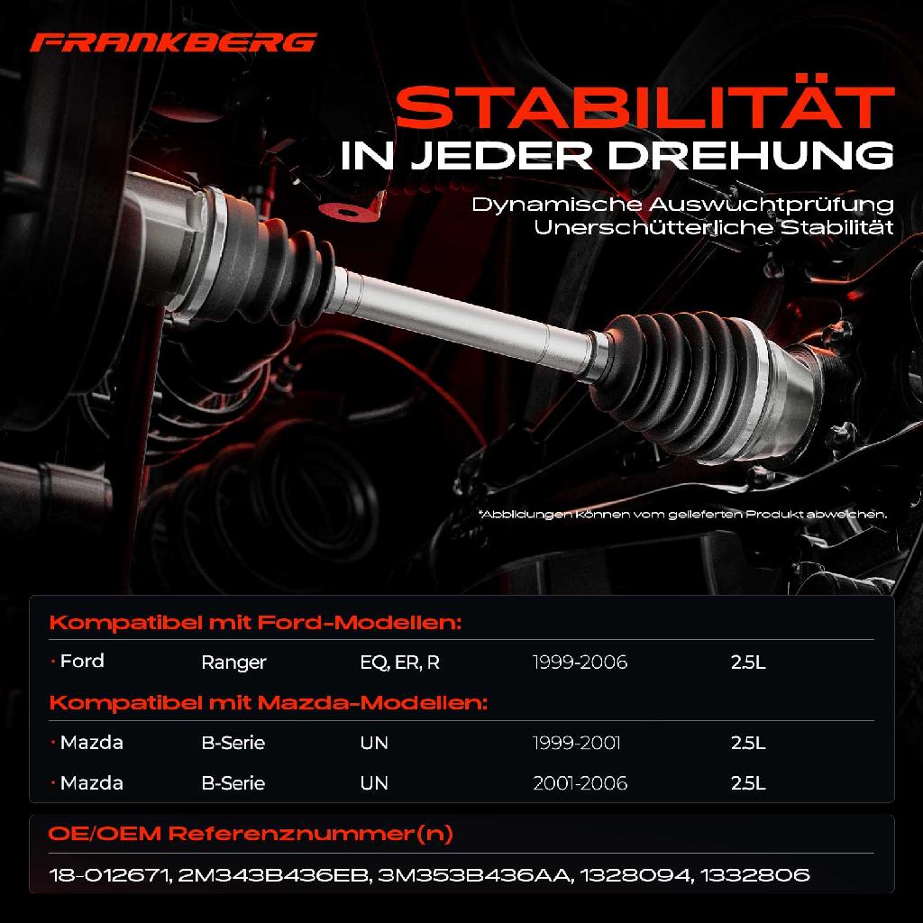 1x Antriebswelle Vorderachse Rechts für Ford Ranger EQ ER R Mazda B-Serie UN