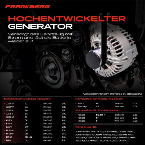 Frankberg 1x Lichtmaschine Generator für Ford Ranger Mazda B-Serie 323 626 V Premacy MPV Bild Frankberg 1x Lichtmaschine Generator für Ford Ranger Mazda B-Serie 323 626 V Premacy MPV
