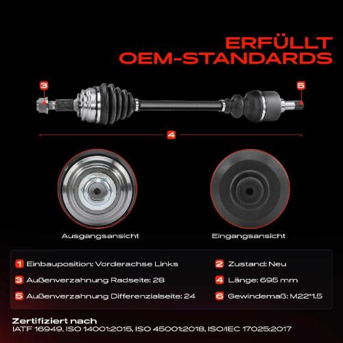 Frankberg 1x Antriebswelle Vorderachse Links für Citroën C4 Picasso Peugeot 3008 SUV Bild Frankberg 1x Antriebswelle Vorderachse Links für Citroën C4 Picasso Peugeot 3008 SUV