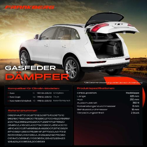 2x Gasfeder Dämpfer Heckklappe für Citroën Xsara N1 N0 N3 Schrägheck Coupe Kasten 1997-2005 Bild 2x Gasfeder Dämpfer Heckklappe für Citroën Xsara N1 N0 N3 Schrägheck Coupe Kasten 1997-2005