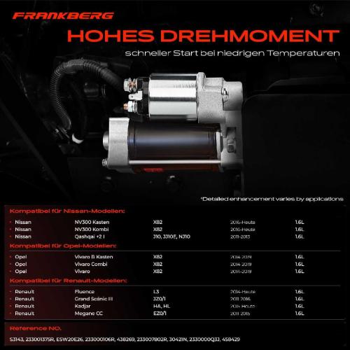 Frankberg 1x Anlasser Starter für Nissan NV300 Kasten Kombi Qashqai I Opel Vivaro B Combi Renault Bild Frankberg 1x Anlasser Starter für Nissan NV300 Kasten Kombi Qashqai I Opel Vivaro B Combi Renault