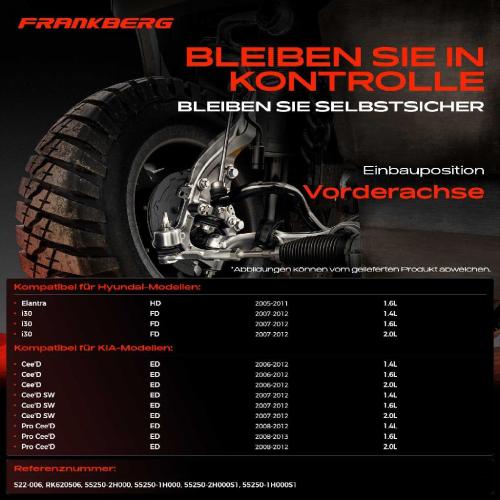 Frankberg 2x Koppelstange Vorderachse für Hyundai Elantra Stufenheck i30 Kombi KIA Cee'D Schrägheck SW Pro Bild Frankberg 2x Koppelstange Vorderachse für Hyundai Elantra Stufenheck i30 Kombi KIA Cee'D Schrägheck SW Pro