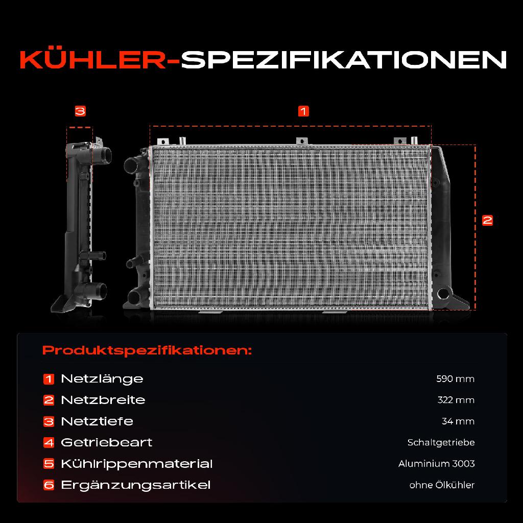 1x Kühler Wasserkühler Motorkühler für Audi 80 Coupe Cabriolet 1.6L 1.8L 2.0L