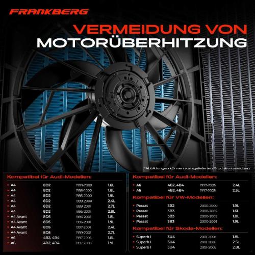 Frankberg 1x Motorkühller Einfachlüfter mit Kühlerlüfterrahmen VW Passat Audi A4 B5 A6 A8 Skoda Superb I Bild Frankberg 1x Motorkühller Einfachlüfter mit Kühlerlüfterrahmen VW Passat Audi A4 B5 A6 A8 Skoda Superb I