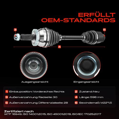 1x Antriebswelle Vorderachse Rechts für Hyundai Santa Fé II III CM DM DMA 2.0L 2.2L 2009-2018 Bild 1x Antriebswelle Vorderachse Rechts für Hyundai Santa Fé II III CM DM DMA 2.0L 2.2L 2009-2018