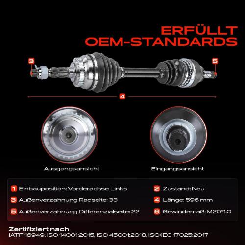 1x Antriebswelle Vorderachse Links für Opel Astra G CC F08 F48 Vauxhall stra MK Bild 1x Antriebswelle Vorderachse Links für Opel Astra G CC F08 F48 Vauxhall stra MK