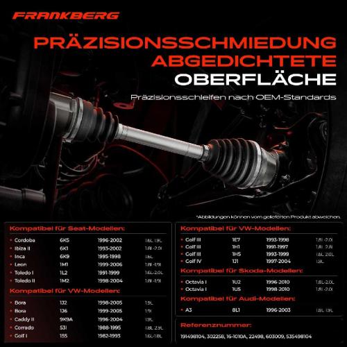 Frankberg 1x Antriebswelle Gelenksatz Vorderachse Rechts für VW Golf 1-4 Polo Seat Ibiza II Audi A3 Bild Frankberg 1x Antriebswelle Gelenksatz Vorderachse Rechts für VW Golf 1-4 Polo Seat Ibiza II Audi A3