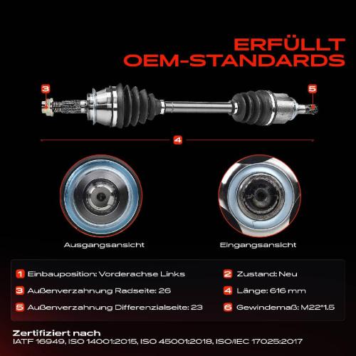 1x Antriebswelle Vorderachse Links für MINI Mini Cabriolet R50 R53 R52 1.6L 2001-2008 Bild 1x Antriebswelle Vorderachse Links für MINI Mini Cabriolet R50 R53 R52 1.6L 2001-2008