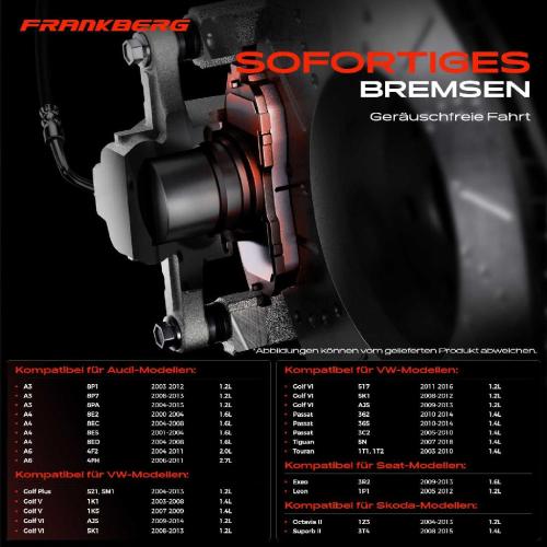 Frankberg 4x Bremsbel ge Hinterachse f r VW Golf Plus Van V Caddy MPV Kasten/MPV CC EOS 1.2L-2.0L 2000-2022 Bild Frankberg 4x Bremsbel ge Hinterachse f r VW Golf Plus Van V Caddy MPV Kasten/MPV CC EOS 1.2L-2.0L 2000-2022