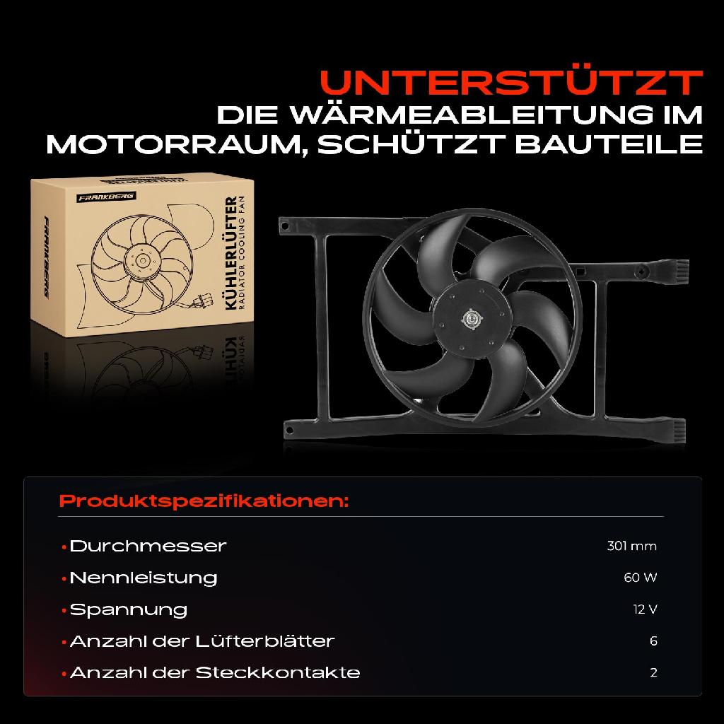 1x Motorkühller Einfachlüfter mit Kühlerlüfterrahmen Fiat 500 Panda Lancia Ypsilon 1.0L 1.2L