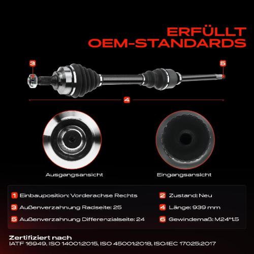 1x Antriebswelle Vorderachse Rechts für Citroën C4 LA UA LC UD Peugeot Partner 5 G Bild 1x Antriebswelle Vorderachse Rechts für Citroën C4 LA UA LC UD Peugeot Partner 5 G