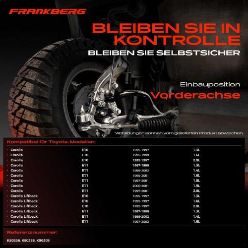 Frankberg 1x Querlenker Satz Vorderachse für Toyota Corolla Compact Liftback Station Wagon 1.3L 1.6L 1.4L 1995-2002 Bild Frankberg 1x Querlenker Satz Vorderachse für Toyota Corolla Compact Liftback Station Wagon 1.3L 1.6L 1.4L 1995-2002
