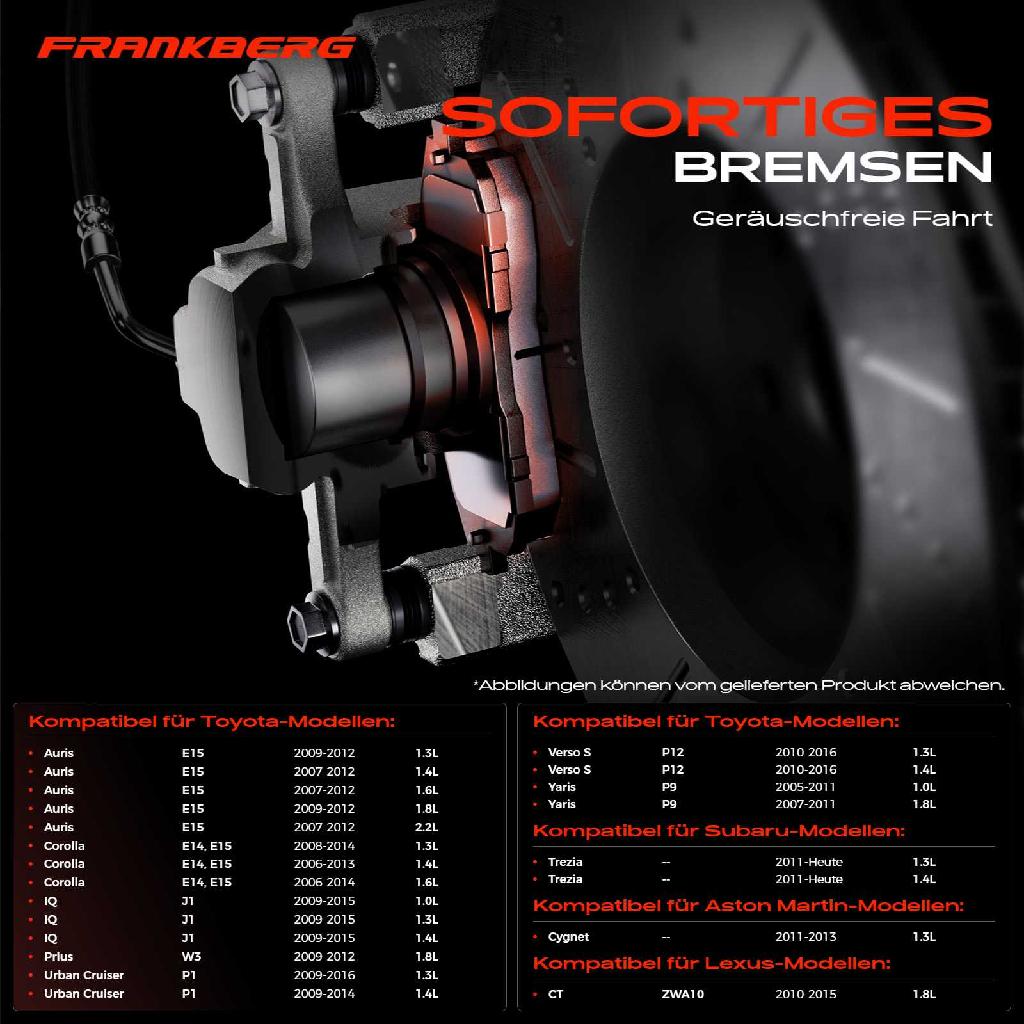 4x Bremsbeläge Hinterachse für Toyota Auris Corolla Stufenheck IQ Prius Urban Cruiser Verso S Yaris