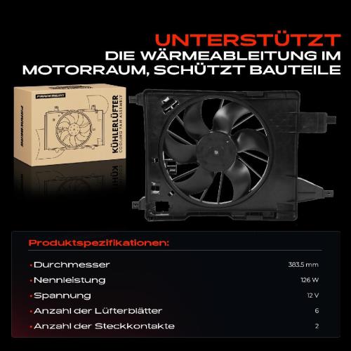 Frankberg 1x Motorkühller Einfachlüfter mit Kühlerlüfterrahmen Renault Kangoo KW0/1 FW0/1 1.2L 1.5L 1.6L Bild Frankberg 1x Motorkühller Einfachlüfter mit Kühlerlüfterrahmen Renault Kangoo KW0/1 FW0/1 1.2L 1.5L 1.6L