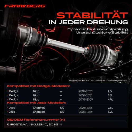 1x Antriebswelle Vorderachse Links für Dodge Nitro Jeep Cherokee KK 4WD Bild 1x Antriebswelle Vorderachse Links für Dodge Nitro Jeep Cherokee KK 4WD
