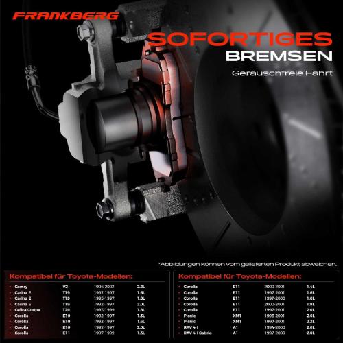 Frankberg 4x Bremsbeläge Vorderachse für Toyota Camry Carina E Sportswagon Stufenheck Celica Coupe Corolla Compact Bild Frankberg 4x Bremsbeläge Vorderachse für Toyota Camry Carina E Sportswagon Stufenheck Celica Coupe Corolla Compact