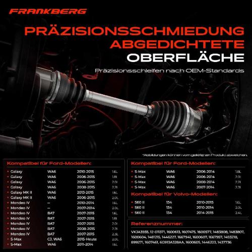 Frankberg 1x Antriebswelle Gelenksatz Vorderachse für Volvo S60 II S80 II V60 I Ford Mondeo 4 S-Max Bild Frankberg 1x Antriebswelle Gelenksatz Vorderachse für Volvo S60 II S80 II V60 I Ford Mondeo 4 S-Max