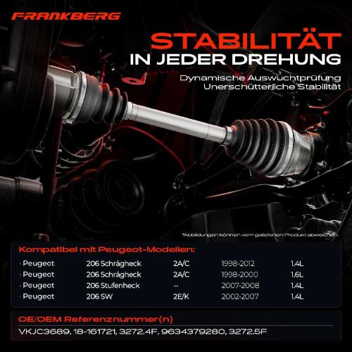 Frankberg 1x Antriebswelle Vorderachse Links für Peugeot 206 SW 2E/K Schrägheck 2A/C 1.4L 1.6L 1998-2012 Bild Frankberg 1x Antriebswelle Vorderachse Links für Peugeot 206 SW 2E/K Schrägheck 2A/C 1.4L 1.6L 1998-2012