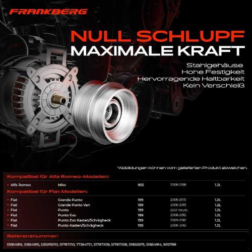 1x Generatorfreilauf Lichtmaschine für Alfa Romeo Mito 955 Fiat Punto Evo Bild 1x Generatorfreilauf Lichtmaschine für Alfa Romeo Mito 955 Fiat Punto Evo