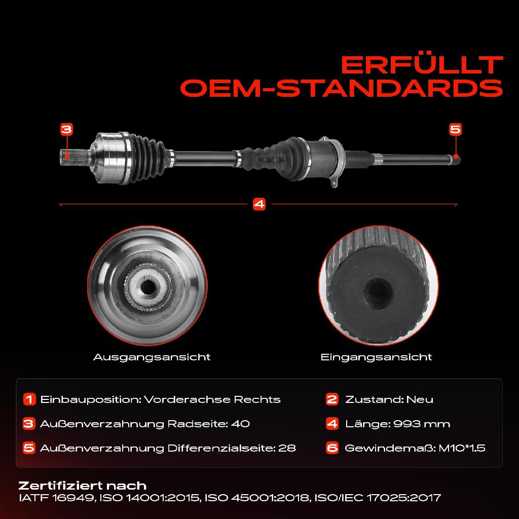 1x Antriebswelle Vorderachse Rechts für Volvo XC60 II 246 XC90 II 256 2.0L 2014-2021