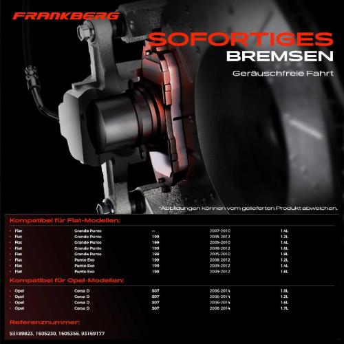 Frankberg 4x Bremsbeläge Hinterachse für Fiat Grande Punto Evo Opel Corsa D Kasten/Schrägheck 2005-2014 Bild Frankberg 4x Bremsbeläge Hinterachse für Fiat Grande Punto Evo Opel Corsa D Kasten/Schrägheck 2005-2014