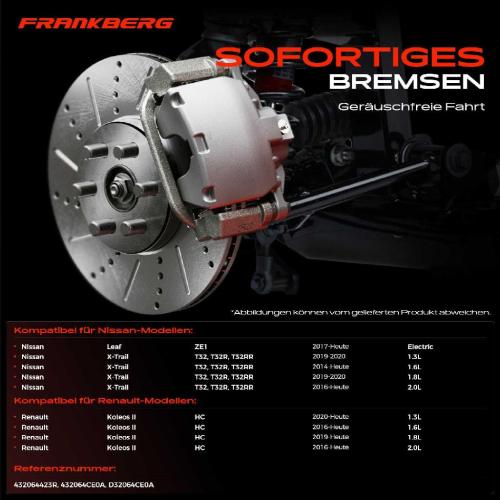 Frankberg 2x Bremsscheiben Hinterachse für Nissan Leaf X-Trail ZE1 Renault Koleos II Bj ab 2014 Bild Frankberg 2x Bremsscheiben Hinterachse für Nissan Leaf X-Trail ZE1 Renault Koleos II Bj ab 2014