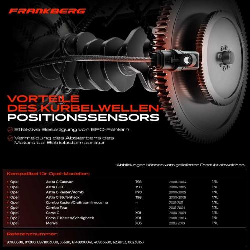 Frankberg 1x Kurbelwellensensor Impulsgeber für Opel Astra G Astra G Caravan T8 1.7L 2000-2010 Bild Frankberg 1x Kurbelwellensensor Impulsgeber für Opel Astra G Astra G Caravan T8 1.7L 2000-2010