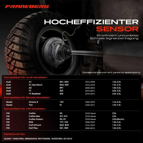 Frankberg 1x ABS Sensor Vorderachse rechts für VW Golf Alltrack Plus V VI Variant Amarok Beetle Caddy MPV Bild Frankberg 1x ABS Sensor Vorderachse rechts für VW Golf Alltrack Plus V VI Variant Amarok Beetle Caddy MPV