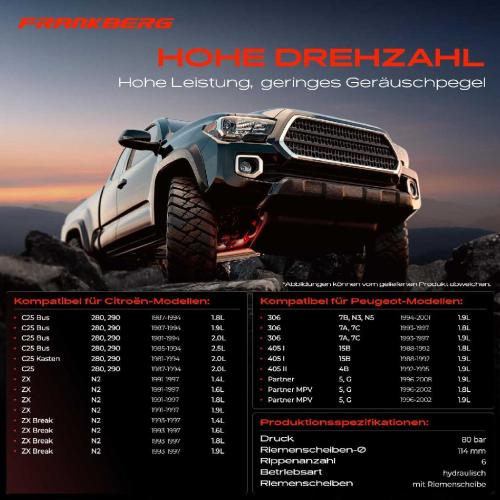 Frankberg 1x Servopumpe hydraulisch für Citroën Berlingo C25 ZX Peugeot 306 405 I Partner Bild Frankberg 1x Servopumpe hydraulisch für Citroën Berlingo C25 ZX Peugeot 306 405 I Partner