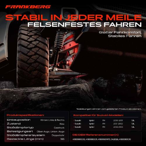 2x Stoßdämpfer Hinterachse für Suzuki Ignis I FH 1.3L 2000-2003 Bild 2x Stoßdämpfer Hinterachse für Suzuki Ignis I FH 1.3L 2000-2003