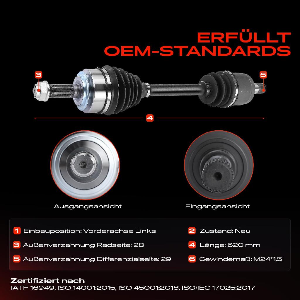 1x Antriebswelle Vorderachse Links für Honda Accord VII CL CN CM CN