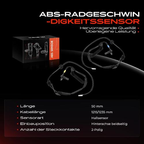 2x ABS Sensor Hinterachse beidseitig für Hyundai iX55 KIA Sorento II Kasten/SUV 3.0L 2009-2015 Bild 2x ABS Sensor Hinterachse beidseitig für Hyundai iX55 KIA Sorento II Kasten/SUV 3.0L 2009-2015