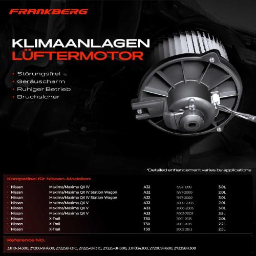 Frankberg 1x Gebläsemotor Innenraumgebläse für Nissan Maxima/Maxima QX IV Station Wagon A32 X-Trail Bild Frankberg 1x Gebläsemotor Innenraumgebläse für Nissan Maxima/Maxima QX IV Station Wagon A32 X-Trail