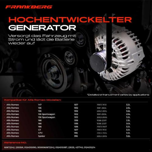 1x Lichtmaschine Generator für Alfa Romeo 147 156 Sportwagon 166 GT GTV Spider Bild 1x Lichtmaschine Generator für Alfa Romeo 147 156 Sportwagon 166 GT GTV Spider