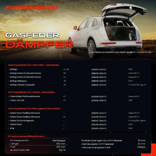 2x Gasfeder Dämpfer Heckklappe Citroën Berlingo EC ER Opel Combo K9 Kasten MPV Bj ab 2018 Bild 2x Gasfeder Dämpfer Heckklappe Citroën Berlingo EC ER Opel Combo K9 Kasten MPV Bj ab 2018