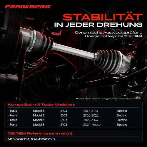 Frankberg 1x Antriebswelle Vorderachse für Tesla Model 3 5YJ3 Bj ab 2019 Bild Frankberg 1x Antriebswelle Vorderachse für Tesla Model 3 5YJ3 Bj ab 2019