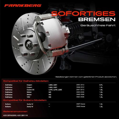 Frankberg 2x Bremsscheiben Vorderachse für Daihatsu Copen Cuore VII Sirion YRV Subaru Justy IV Bj ab 2002 Bild Frankberg 2x Bremsscheiben Vorderachse für Daihatsu Copen Cuore VII Sirion YRV Subaru Justy IV Bj ab 2002
