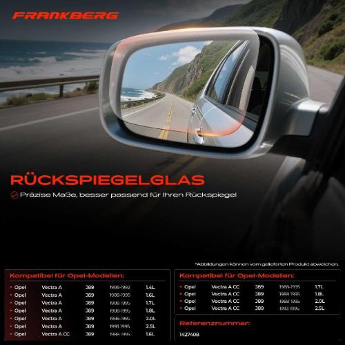 1x Spiegelglas Außenspiegel links für Opel Vectra A CC J89 1988-1995 Bild 1x Spiegelglas Außenspiegel links für Opel Vectra A CC J89 1988-1995