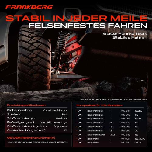 2x Stoßdämpfer Vorderachse für VW Transporter III 25 24 25 1980-1990 Bild 2x Stoßdämpfer Vorderachse für VW Transporter III 25 24 25 1980-1990